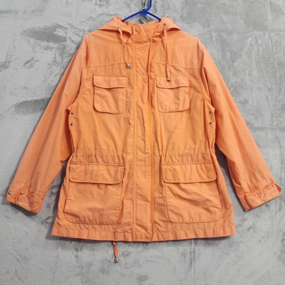 Vintage Talbots Jacket Womens M Orange Hooded Lightweight Anorak Zip Utility